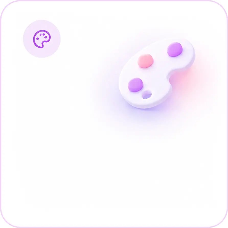 Pastel 3D artist palette with purple and pink paint colors